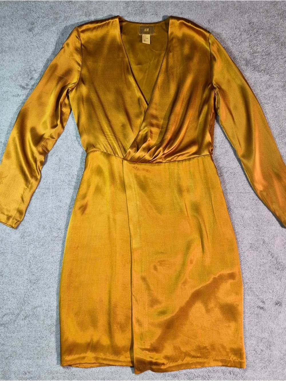 H&M Women's Metallic Mustard Satin Wrap Dress